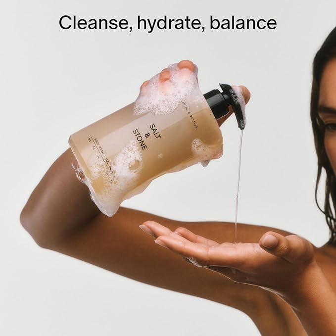 Salt & Stone Body Wash with Antioxidants for Deep Moisture | For Women & Men, Sulfate, Paraben, & Dye Free, Leaving Skin Soft and Hydrated | Santal & Vetiver Refill 32 fl oz