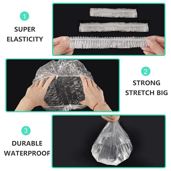 Keeygo Disposable Shower Caps 30 PCS Bath Caps Clear Waterproof Plastic Wraps for Women, Hotel Travel Essentials Accessories Hair Caps(17.3")