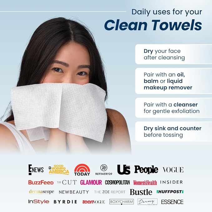 Clean Skin Club Clean Towels®, 100% USDA Biobased Face Towel, Disposable Face Towelette, Eczema Association Accepted, Makeup Remover Dry Wipes, Ultra Soft, 1 Pack, 25 Ct