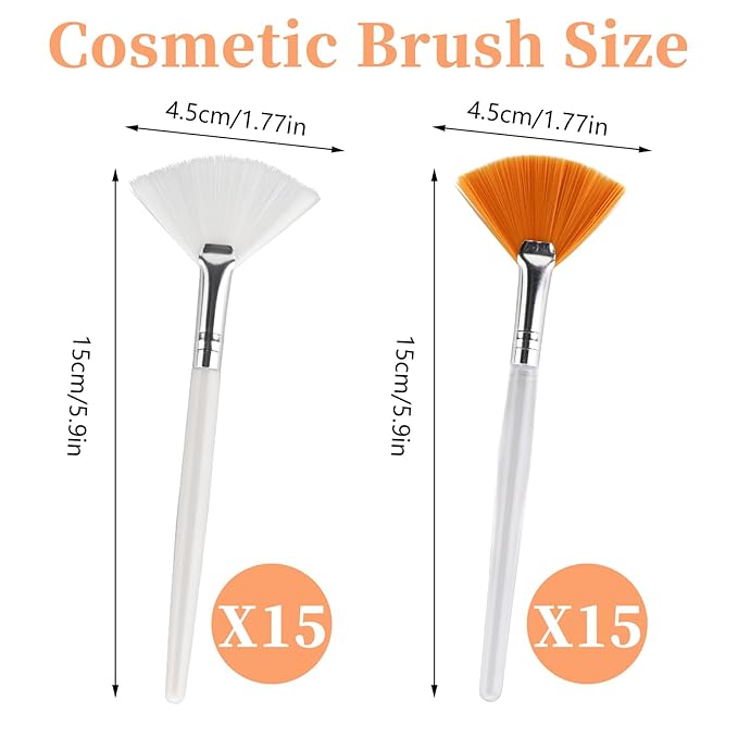 30 Pieces Soft Fan Brush for Facial Esthetician, Flat Head Fan Makeup Brush, Cosmetic Face Applicator Tool for Mud Cream Makeup Peel Women (White & Yellow)