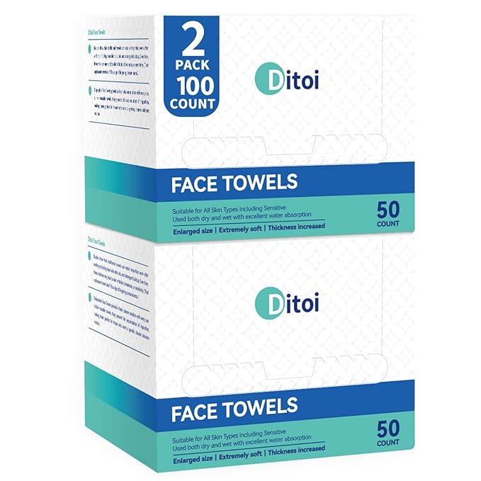 Ditoi Disposable Face Towels XL, Soft Cotton Facial Cleansing Cloths, Dry Face Towelettes for Makeup Removal, Sensitive Skin & Daily Skin Care,10"×12",100 Count