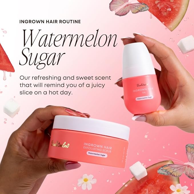 Bushbalm Ingrown Hair Exfoliating Scrub – Pre-Shave Sugar Scrub for Ingrown Hairs, Razor Bumps & Dry Skin – Gently Buffs & Soothes Sensitive Skin - Watermelon Sugar 236ml