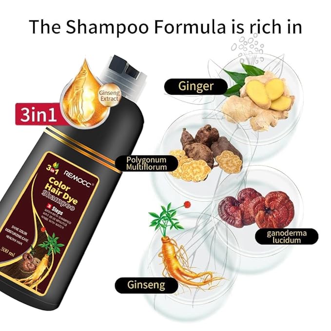 Instant Chestnut Hair Dye Shampoo for Women Men, Hair Coloring Shampoo for Gray Hair, 500ml Herbal Ingredients 3 in 1 Maroon Hair Dye - 100% Gray Coverage Coloring in Minutes 16.9 Fl Oz