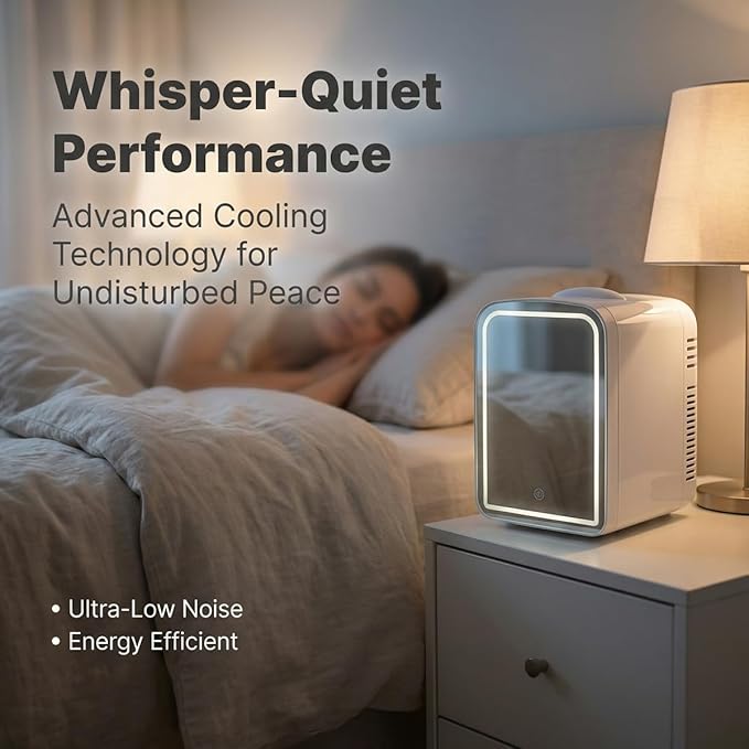 4L Mini Skincare Fridge with Dimmable LED Mirror, Portable Beauty Refrigerator for Makeup, Cosmetic, Personal Small Refrigerator with Cooler and Warmer for Bedroom, Office and Car (White-4L-LED light)