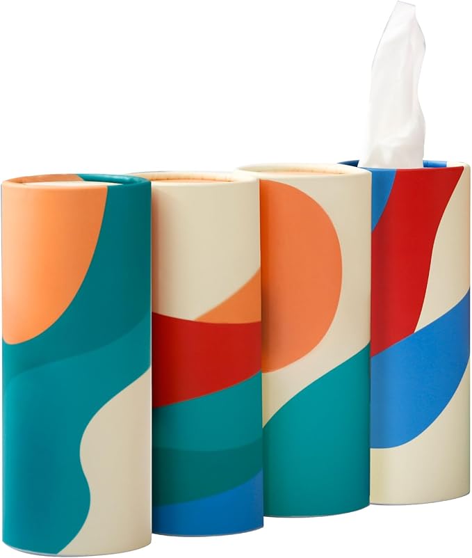 Small Car Tissues Holder with Facial Tissues - 4PK - Tisses for Car Travel Tissue Tubes Box Container for Car Cup Holder Car Tissues Cylinder