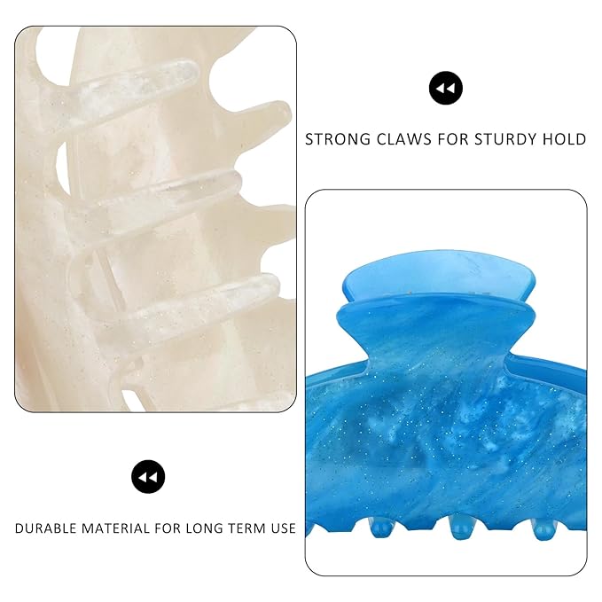 2 Pack Hair Claw Clips for Women, Acrylic Claw Clips for Thick Hair Non-slip Clip for Hair, Large Claws Hair Accessories for Women (White & Sky Blue)