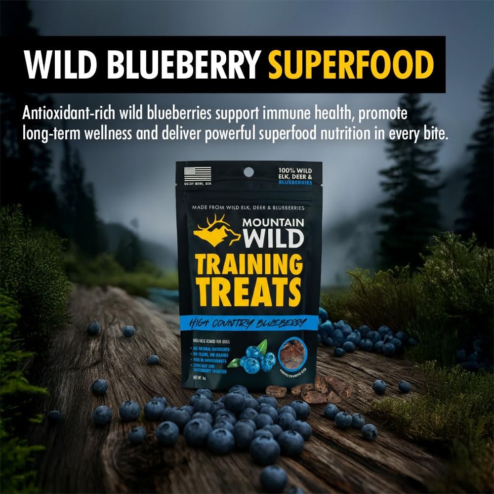 High Country Wild Blueberry Elk & Venison Dog Training Treats - Natural Grain-Free Puppy & Dog Snacks - Protein Treat for Training, Reward - No Fillers, No Artificial Preservatives, 4oz 1 Bag
