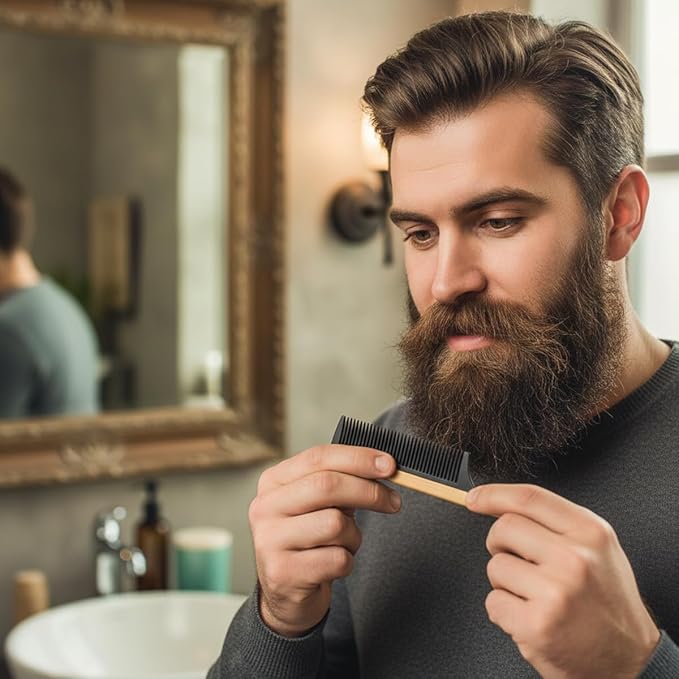 2PCS Natural Handmade Bamboo Hair Combs for Women Men, Anti-Static for All Hairstyles & Beard