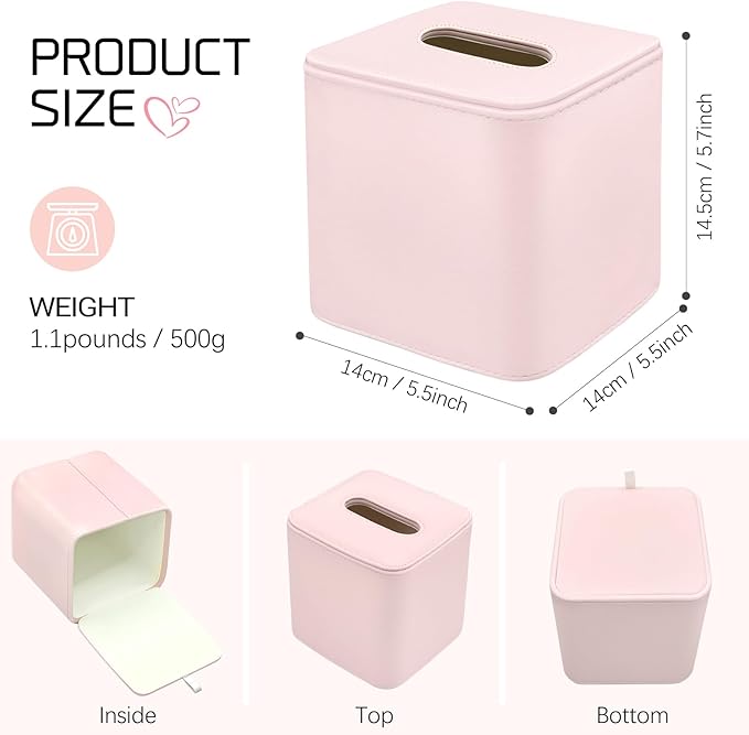 Tissue Box Holder Square PU Leather Stylish Facial Tissue Box with Magnetic Closure Decorative Cube Tissue Box Cover for Bathroom Vanity Office