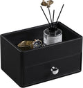PU Leather Makeup Organizer with Drawer, Waterproof Cosmetic Storage Box, Multifunctional Nightstand Vanity Organizer for Skincare, Perfume, Jewelry, Bathroom Countertop (Black)