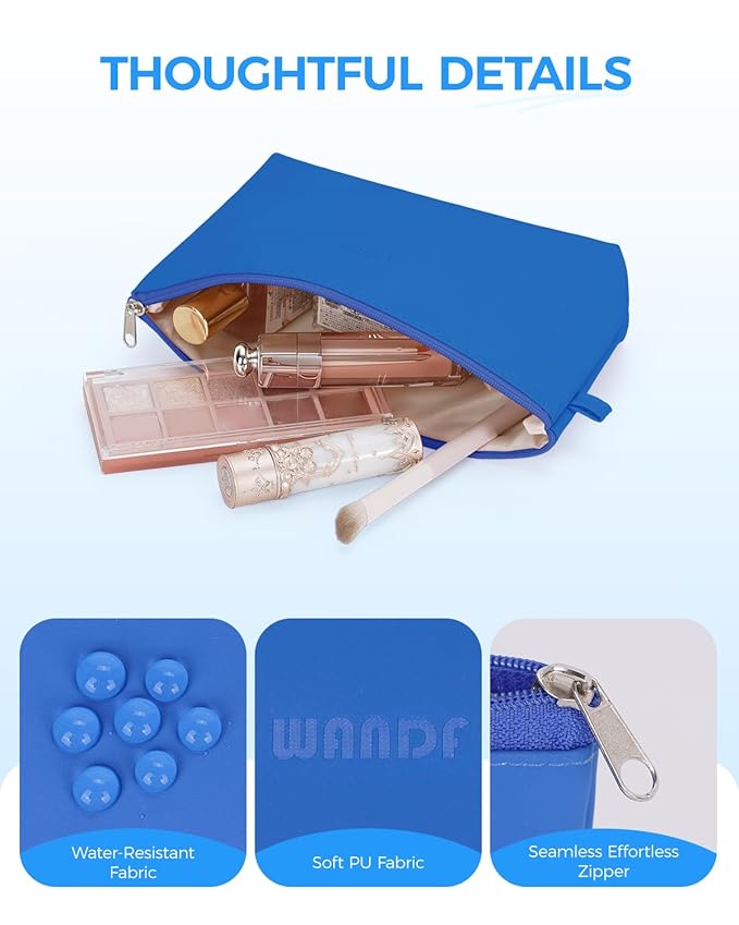 WANDF Cosmetic Bag for Women Makeup bag Organizer Mini Makeup Pouch for Purse Water Resistant Girls Gift(Pure Navy Blue)