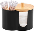 Qtip Holder Dispenser,Dual-Compartment Cotton Swab & Cotton Pad Organizer with Removable Dustproo-f Lid,Compact Countertop Storage Container(Black)