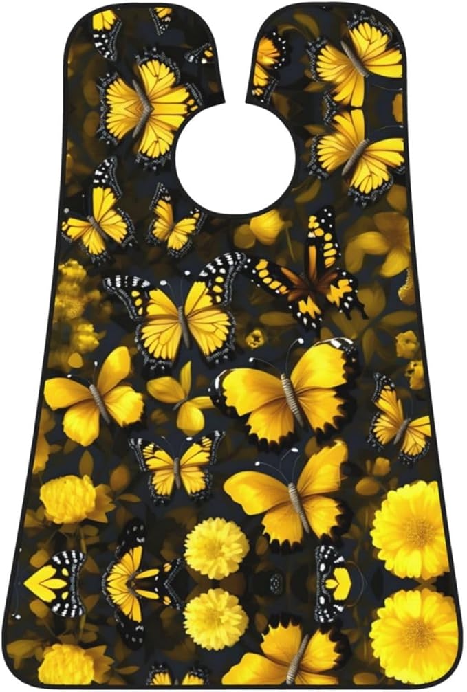 Yellow Flowers Butterflies Print Beard Bib Shaving Apron, Beard Hair Trimming Cape Gift For Dad