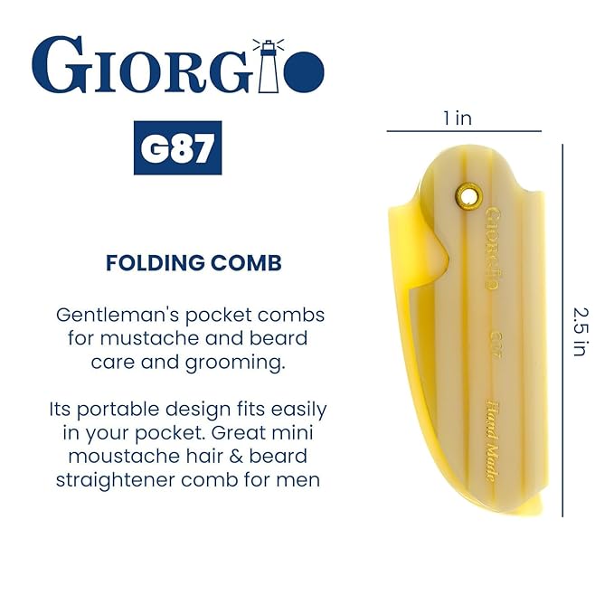 Giorgio G87 IVY 4.5 Inch Folding Mustache and Beard Comb, Small Pocket Comb for Men Everyday Grooming and Hair Care. Handmade, Saw-cut and Hand Polished Styling Men's Folding Combs. 2 Pack, Ivory