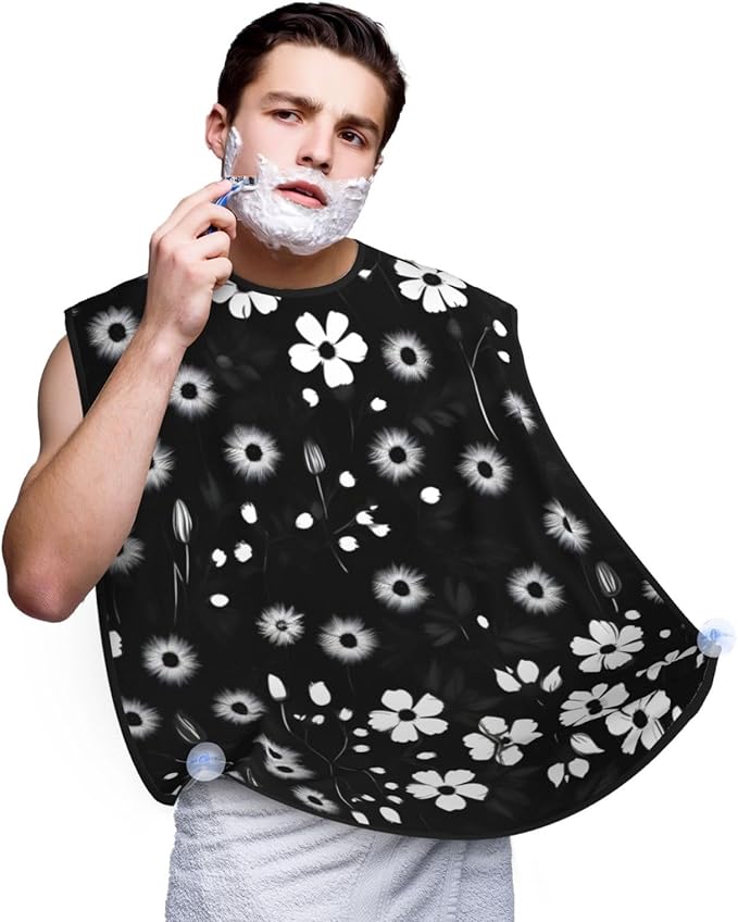 Black And White Marble Texture Print Beard Bib Shaving Apron, Beard Hair Trimming Cape Gift For Dad