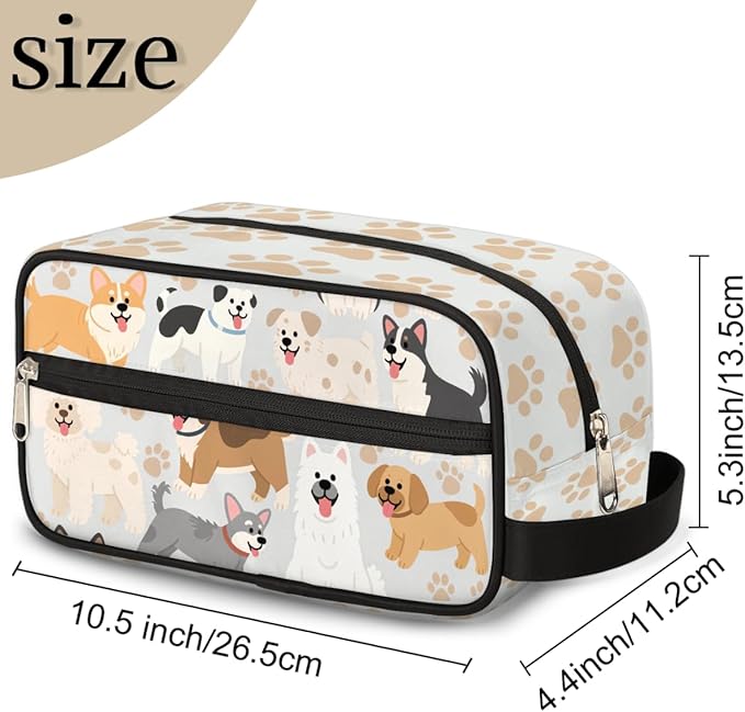 Lovely Dogs Paws Pattern Kids Toiletry Bag for Boys Girls, Cosmetic Makeup Bag with Handle, Travel Shaving Kit Organizer, Waterproof Portable Wash Bag for Gym Vacation Camping Sports