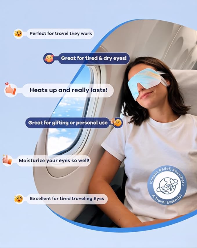 Self Heating Steam Eye Masks: Disposable Moist Warm Compress for Dry Eyes, Eye Strain, Stye & Stress Relief – No Microwave Needed for Relax, Travel, Sleep & Spa, Unscented