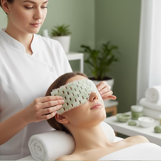 ZOOFOX 2 Pieces Jade Eye Mask, Green Jades Stone Cooling Sleep Eye Masks, Weighted Facial Mask with 100% Real Jade for Hot and Cold Therapy to Eliminate Wrinkles, Puffiness, Irritation and Anti Aging