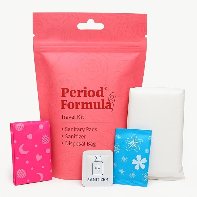Period Kit/Travel Kit – 5 Kits -Sanitary Pad & Liner, Hand Sanitizer, Disposal Bag – Feminine Hygiene Essentials Period Formula