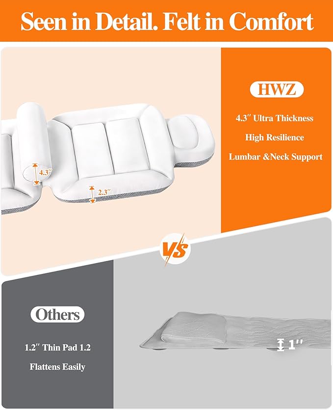 Full Body Bath Pillow for Bathtub, Thick Luxury Bathtub Cushion with Movable Lumbar Support and Laundry Bag, Bathtub Pillows for Head, Neck and Back Support, Bathtub Accessories for Women Spa Gift