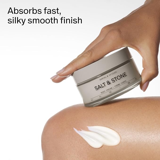 Salt & Stone Body Cream | Hydrating Formula with Seaweed Extracts, Spirulina & Squalane | Deep Hydration, Skin Barrier Support & Healthy Glow | For all Skin Types | Santal & Vetiver 6.7 fl oz
