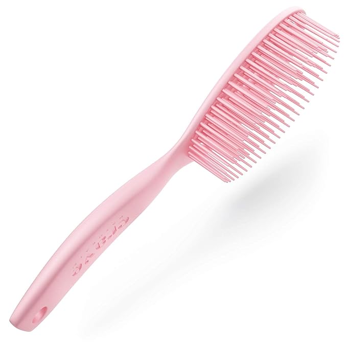 Crave Naturals FLEX DMC Detangling Brush for Natural Textured Hair - Flexible Hair Brush Detangler for Curly, Frizzy, Thick Hair - ROUND (Plastic)