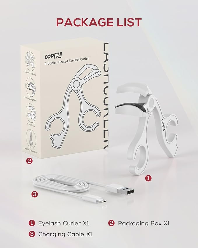 COPPA Heated Eyelash Curler, EC-1 Precision Type Lash Curler Open Style with 65°Heat & Dual-Use Corded Eyelash Curler Easy to Use for All Eye Shapes, No Pinching or Pulling Eyelash Eye Makeup Tool