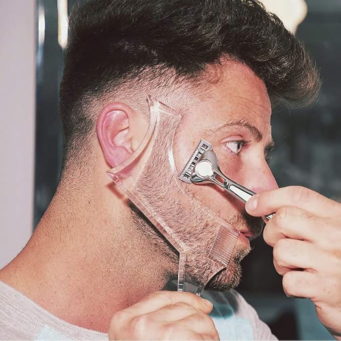 2 Pcs Beard Shaper & Curve Cut Edge Guide Template for Men - Clear Template for Trimming Mustache, Goatee, Neckline, and Styling Perfect Beard & Hairstyle