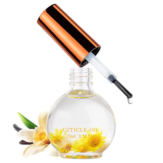 JIASHENG Cuticle Oil, Scented Cuticle Nail Oil Infused with Real Flowers, Hydrates, Moisturizes, Strengthens, Repairs, Revitalizing Cuticle Oils for Nails Damage Dry Cuticle, Vanilla, 15ml