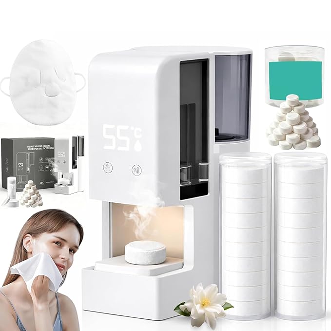Hot Towel Dispenser, 2026 Upgraded Automatic Hot Face Towel Warmer Machine, Heats Up in 5 Seconds, Home Salon Equipment, for Facials, Smart Voice Alerts with Compressed Towels (1Set+20Pcs Towels)