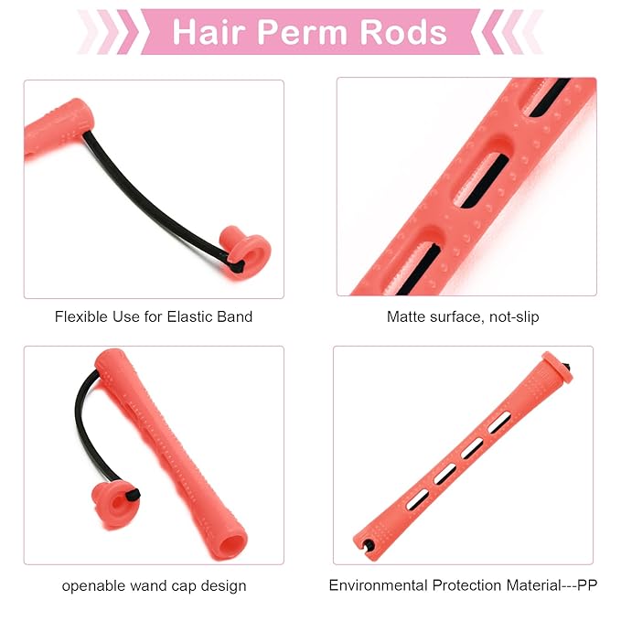 Coolrunner 60PCS Hair Perm Rods Set, Plastic Curler Perm Rods with Steel Pintail Comb, DIY Hair Curler Styling Tools for Hairdressing Hair (0.9cm, Blue, 0.9CM) (Red)