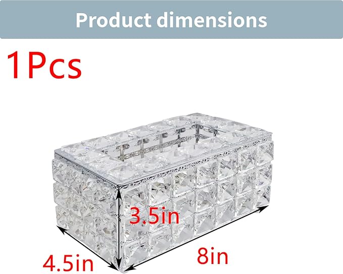 Geesatis Tissue Box Cover, Rectangle Tissue Box Holder, Rectangular Napkin Facial Tissues Holder for Bathroom Toilet Bedroom Living Room Table Desk Office Dresser, 1 Pcs Silver 8''x4.5''x3.5''