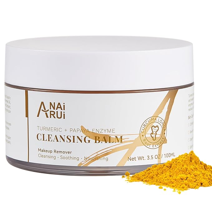 ANAI RUI Turmeric Makeup Remover Balm, Turmeric Cleansing Balm, Face Exfoliator for Melting Makeup, Cleansing Pores & Blackheads, Hydrating, Smooth Skin, 3.5OZ