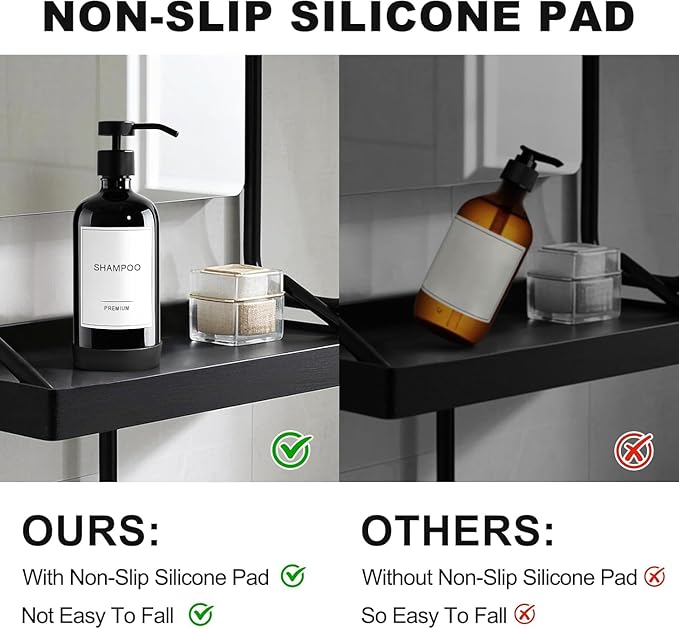 GMISUN Plastic Shampoo and Conditioner Dispenser with Silicone Sleeves, 21 oz Black Shower Soap Dispenser Bottles with Labels, Refillable Shampoo Conditioner Body Wash Dispensers Set of 3