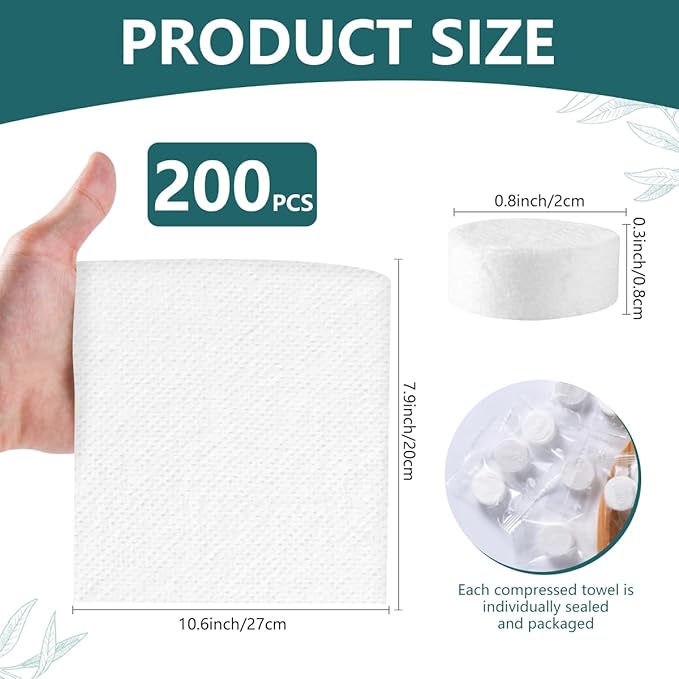 200 Pieces Compressed Towels Portable Disposable Mini Compressed Coin Tissue Toilet Paper Tablets for Travel, Camping, Hiking, Sport, Beauty Salon, Hand Wipes
