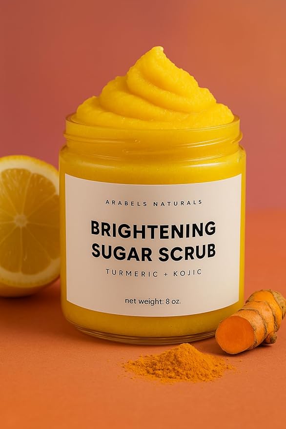 Turmeric & Kojic Acid Sugar Scrub – Brightening & Exfoliating Body Scrub for Glowing Skin, Dark Spot Remover, Hyperpigmentation Treatment, Natural Skincare for Face & Body – 8 oz