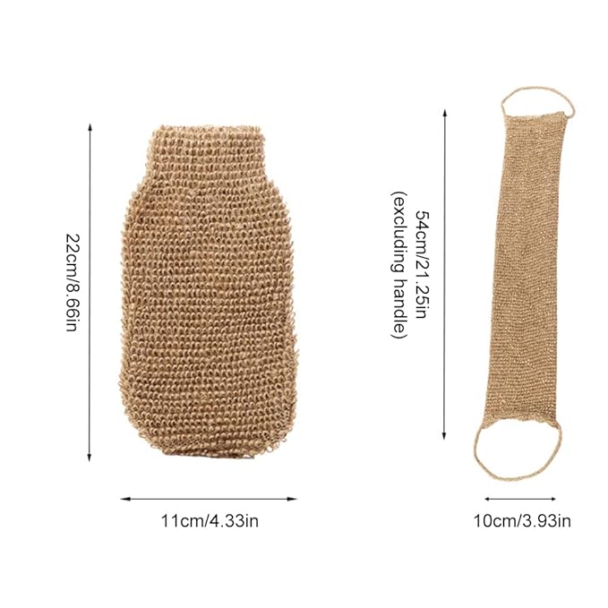 Exfoliating Body Scrubber,2pcs Jute Back Scrubber,Exfoliator Loofah Back Scrubber,Bath Wash Deep Cleaning Glove and Strap,Body Exfoliator Bathing Accessories for Face Back (As