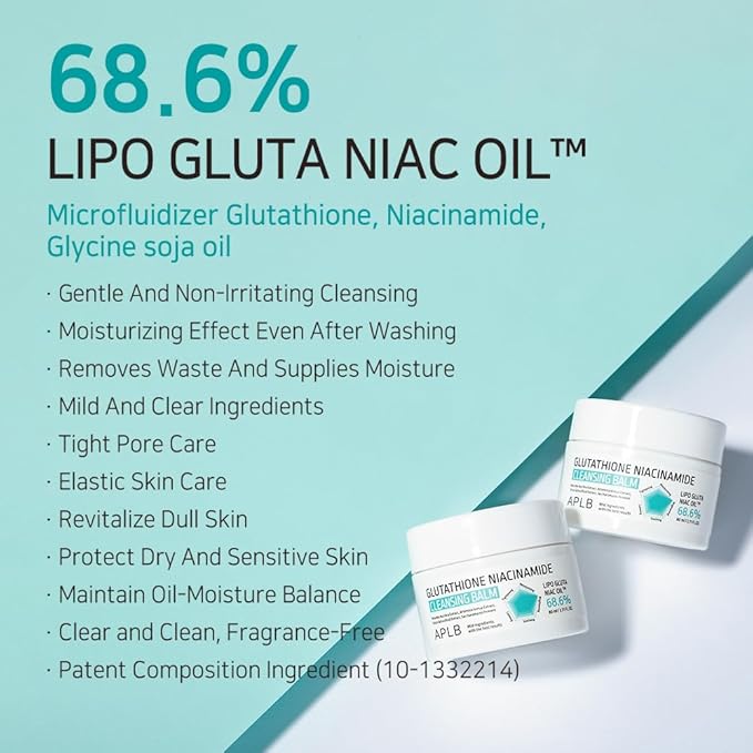 APLB Glutathione Niacinamide Cleansing Balm | LIPO GLUTA NIAC OIL™ 68.6% 2.71 FL.OZ/Korean Skincare, Makeup remover for sensitive skin, Moisturize, Pore care