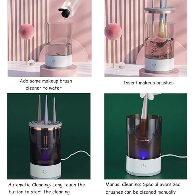 Makeup Brush Cleaner - Electric Makeup Brush Cleaning Machine, Automatic Cosmetics Brush Cleaning Tool & Dryer, Dust-proof Beauty Brushes Organizer, Multi-functional Gift for Women Mom Wife