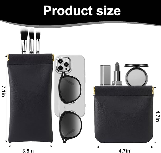 4Pcs Small Makeup Bag for Purse Mini Leather Pocket Cosmetic Bag for Women Small Lipstick Purse Pouches for Purse Small Coin Purse Organizer Pouches Portable No Zipper Makeup Pouch(Black, Ivory White)