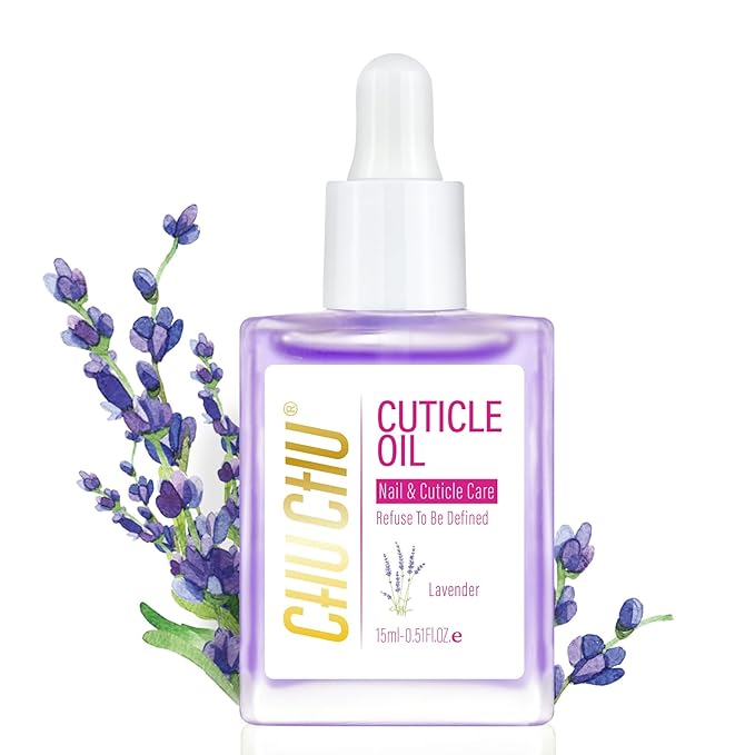 CHUCHU Cuticle Oil for Nails: Lavender Jojoba Nail Cuticle Oil with Vitamin B & E for Moisturizes Cuticle and Nail's Skin - Prevents Hangnails and Chapped 15ML