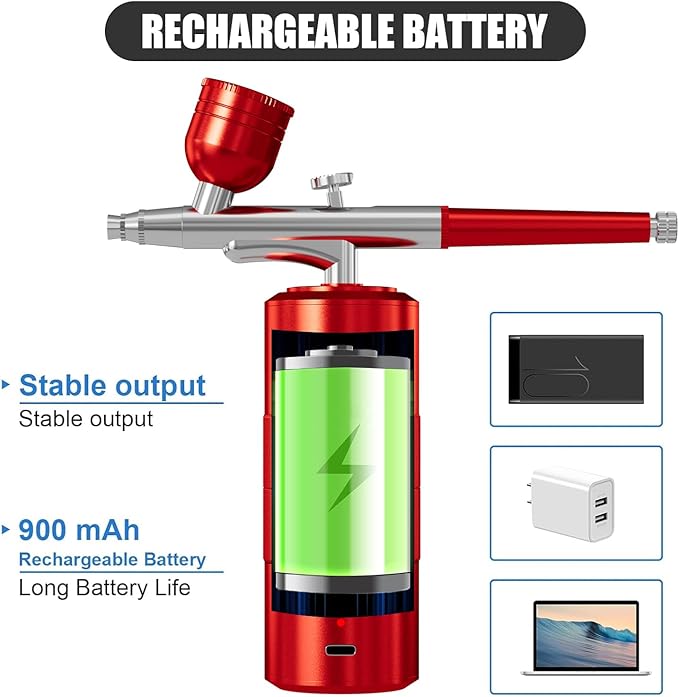 Airbrush Kit Portable Airbrush Air Brush Kit with Air Compressor Airbrush for Nails Airbrush Compressor High Pressure Nail Airbrush Machine Handheld Mini Air Brush Kit (red)