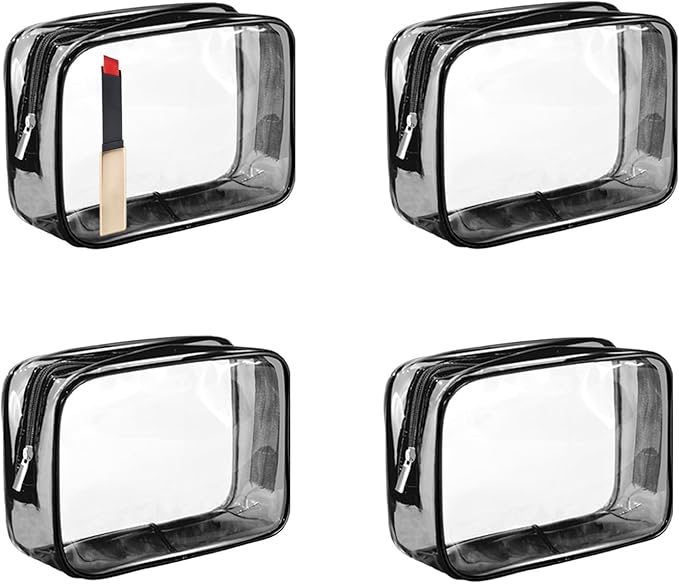 Clear Makeup Bag (4 Packs), Small TSA Approved Toiletry Bags for Traveling Small Size Cosmetic Storage Pouches for Women Organizer with Zipper Black