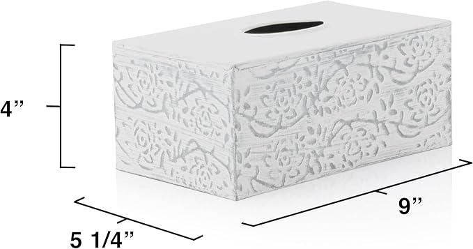 Modern Farmhouse Decorative Tissue Box Holder - Distressed White, Rustic Metal Design for Bathroom