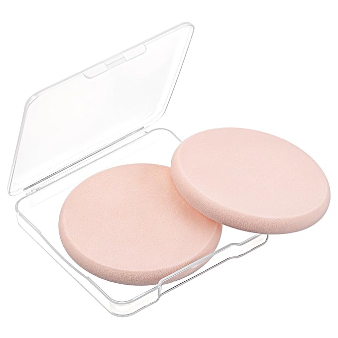 2Pcs Round Makeup Sponges for Foundation with 1 Travel Case, Face Sponge Foundation Sponges, Cosmetic Sponge for Makeup, Sponge-Replacement for Cosmetic, Sensitive and All Skin