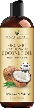 Handcraft Blends Organic Fractionated Coconut Oil | 100% Pure and Natural | Bath & Body Oil | Premium Grade Carrier Oil | Skin | Hair | Body | Massage | Hexane-Free | 8 Fl Oz