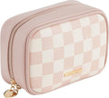 RIGHT AWAY Checkered Makeup Bag for Purse,Small Cosmetic Bag Organizer for Women, Travel Make Up Pouch Waterproof Toiletry Bag Cute Makeup Case for Travel Accessories(Pink Checkerboard)