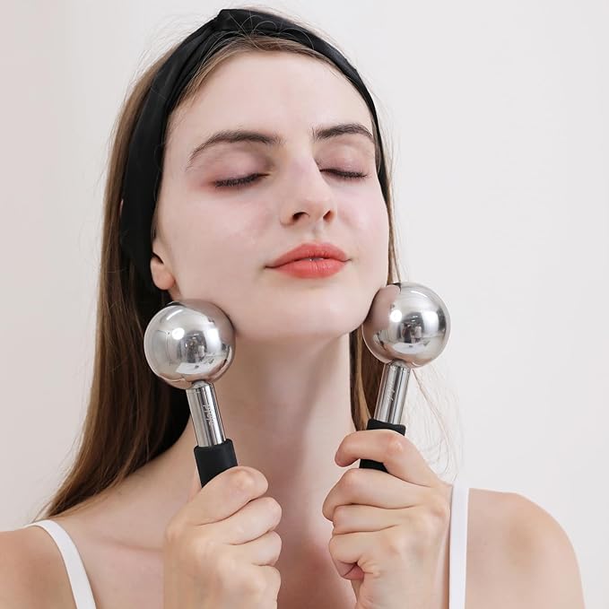 Ice Globes and 360 Rotating Ice Globes for Face & Eyes, Unbreakable Stainless Steel Cryo Sticks for Beauty Routines, Facials Cold Roller Cooling Globes for Puffiness, Wrinkles, Dark Circles, Headaches
