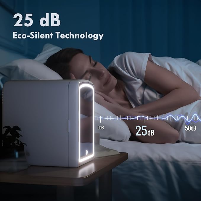 4L Mini Skincare Fridge with Dimmable LED Mirror, Portable Beauty Refrigerator for Makeup, Cosmetic, Personal Small Refrigerator with Cooler and Warmer for Bedroom, Office and Car(Pearl White)