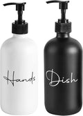 17 oz Hand Soap Dispenser Glass Liquid Dish Soap Bottles, Refillable Empty Lotion Pump Bottles for Bathroom Decor, Kitchen Sink, Matte Design, Black + White, Pack of 2